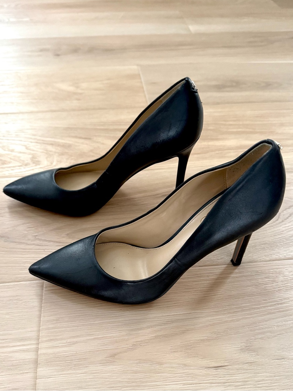 Sam Edelman Hazel Black Leather Pointed Toe Stiletto Pumps Size 7.5, 4”
